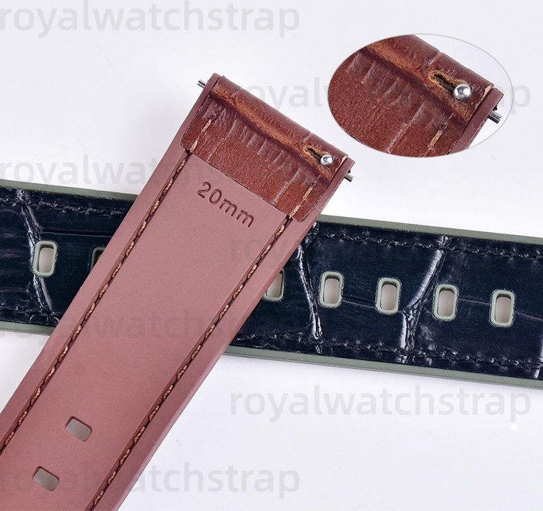 FKM Rubber With Leather-Wrapped Watch Strap For Omega Planet Watch Straps Fluororubber Bands