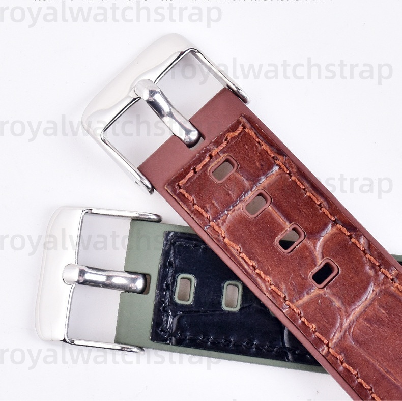 FKM Rubber With Leather-Wrapped Watch Strap For Omega Planet Watch Straps Fluororubber Bands