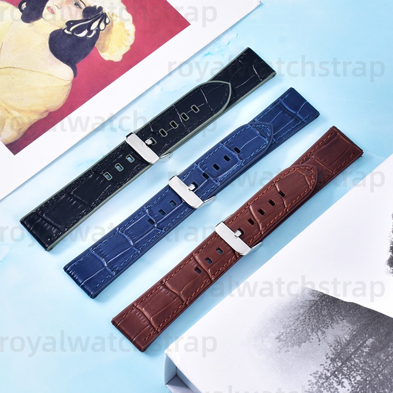 FKM Rubber With Leather-Wrapped Watch Strap For Omega Planet Watch Straps Fluororubber Bands