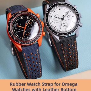 Flat End PVC Rubber With Canvas Pattern Rubber Watch Straps For Omega Seamaster Speedmaster With Leather Bottom