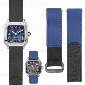 Custom Rubber With Canvas Pattern Velcro Strap Quick Release For New Cartier Santos(Multiple Colors)
