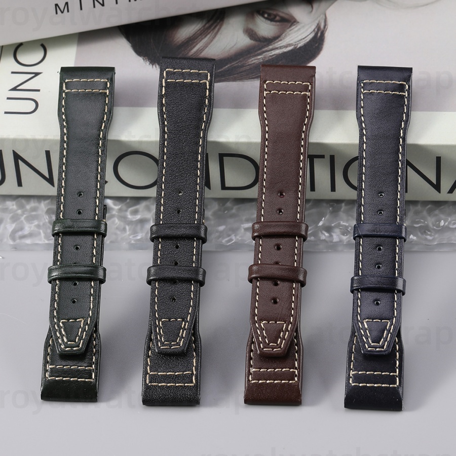 20mm 21mm Genuine Cowhide Leather Strap For IWC Watch With Quick-Release Adapter