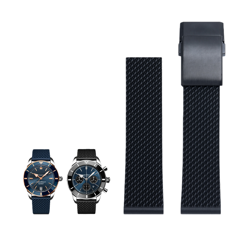 24mm Soft Silicone Rubber Watch Strap With Tire Tread For Breitling Avenger Superocean Heritage