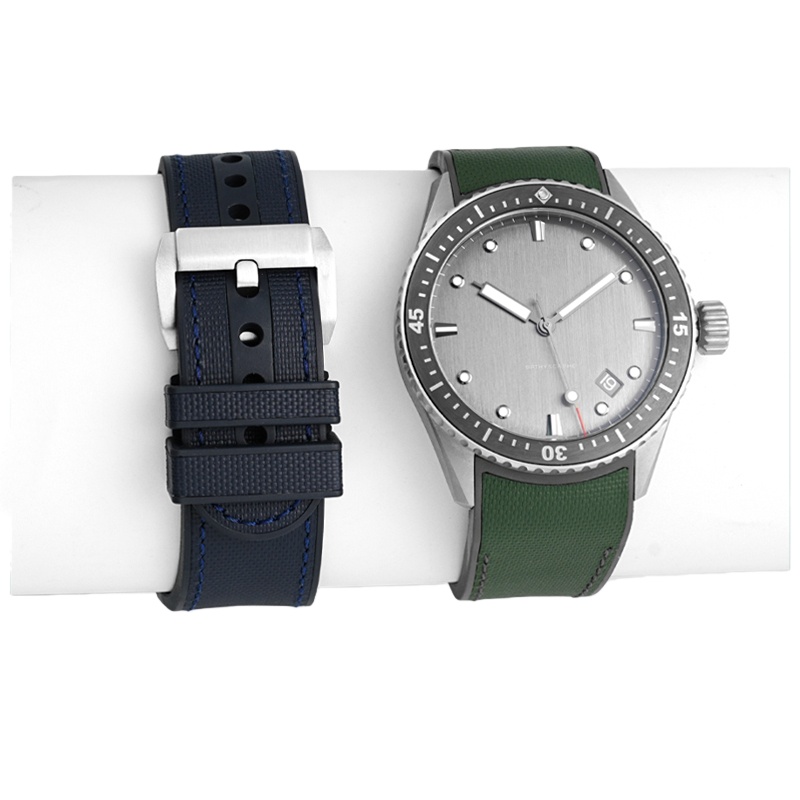 Curved End PVC Rubber With Canvas Pattern For 43mm Blancpain Fifty Fathoms 5000 Curved End PVC Rubber With Canvas Pattern For 43mm Blancpain Fifty Fathoms 5000