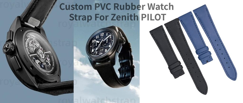 Custom FKM Rubber With Canvas Pattern Strap for Zenith PILOT 0340003620 (Multiple Colors)