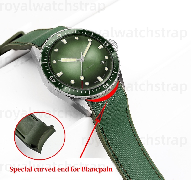 Curved End PVC Rubber With Canvas Pattern For 43mm Blancpain Fifty Fathoms 5000
