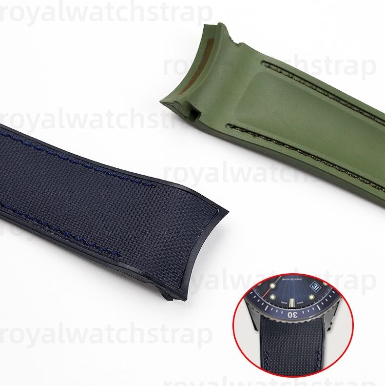 PVC Rubber With Canvas Pattern For 43mm Blancpain Fifty Fathoms 5000 (9) Curved End PVC Rubber With Canvas Pattern For 43mm Blancpain Fifty Fathoms 5000