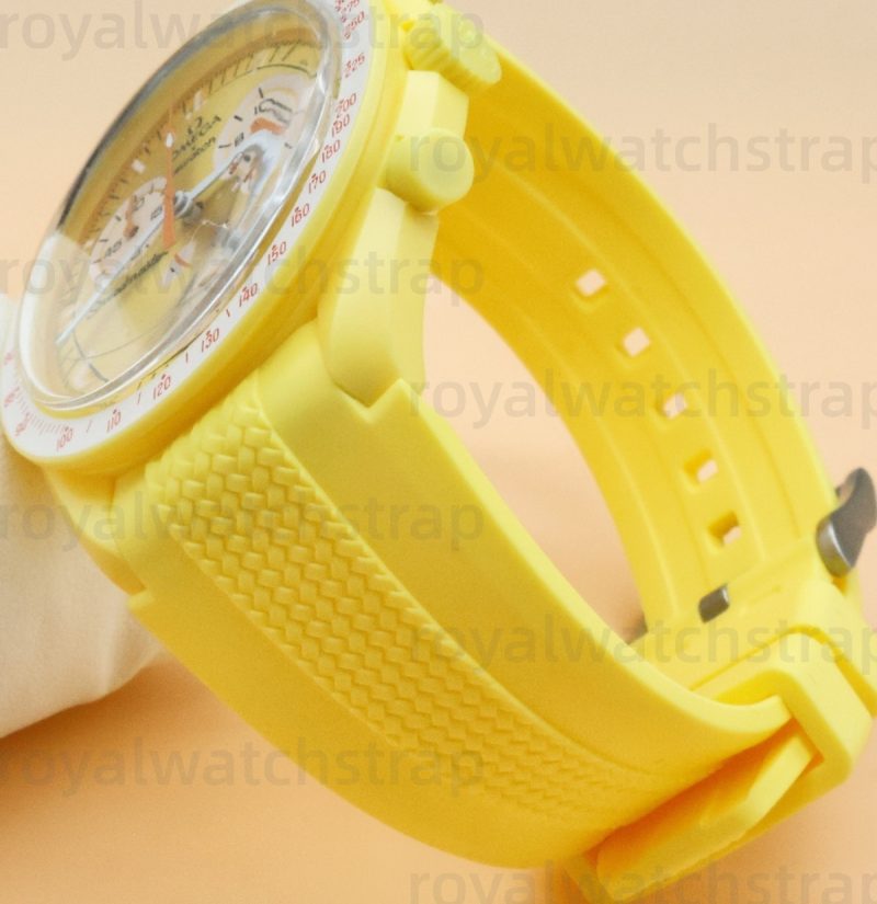 Quick-Release Curved-End Rubber Strap For Omega Speedmaster X Swatch Blue Moonswatch Snoopy