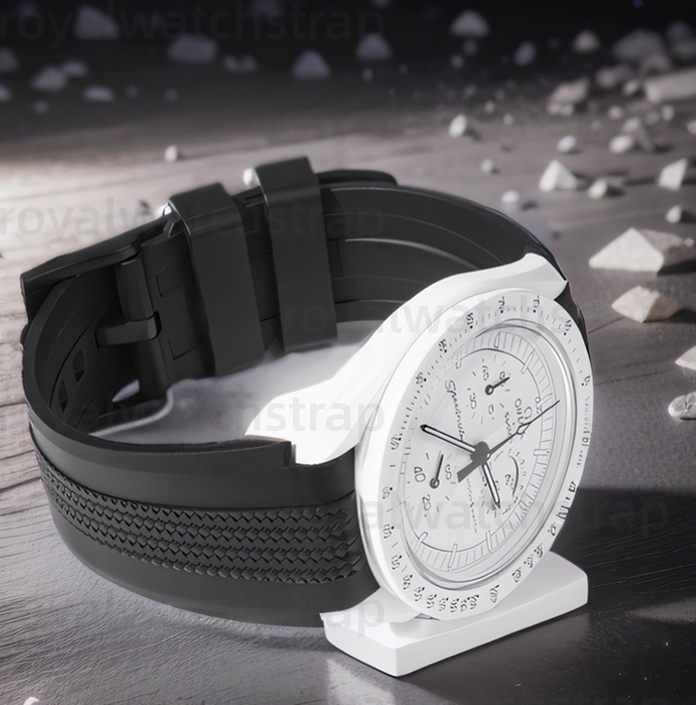 Quick-Release Curved-End Rubber Strap For Omega Speedmaster X Swatch Blue Moonswatch Snoopy