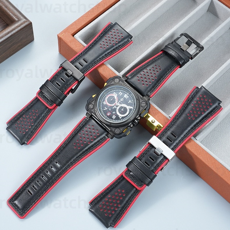 24mm Replacement Top-Grain Calfskin Leather Strap For Bell & Ross BR01 BR03 (6) 24mm Replacement Top-Grain Calfskin Leather Strap For Bell & Ross BR01 BR03