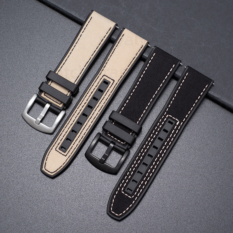 Nylon Canvas Watch Bands With Rubber Bottom For Mido Commander Chronometer M038.431 (10) Nylon Canvas Watch Bands With Rubber Bottom For Mido Commander Chronometer M038.431