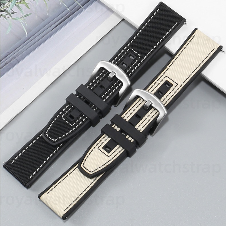 Nylon Canvas Watch Bands With Rubber Bottom For Mido Commander Chronometer M038.431 (3) Nylon Canvas Watch Bands With Rubber Bottom For Mido Commander Chronometer M038.431