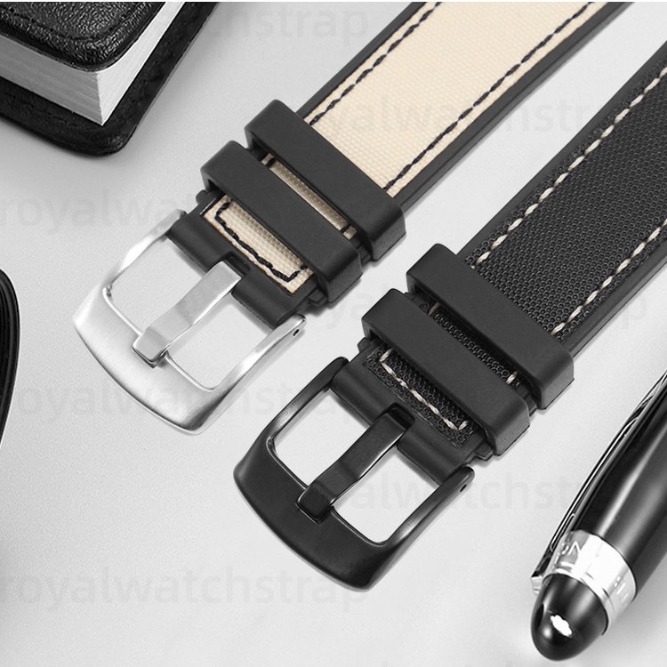 Nylon Canvas Watch Bands With Rubber Bottom For Mido Commander Chronometer M038.431