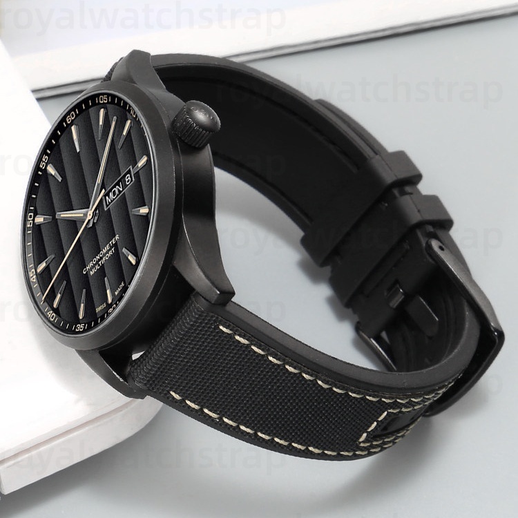 Nylon Canvas Watch Bands With Rubber Bottom For Mido Commander Chronometer M038.431 (8) Nylon Canvas Watch Bands With Rubber Bottom For Mido Commander Chronometer M038.431