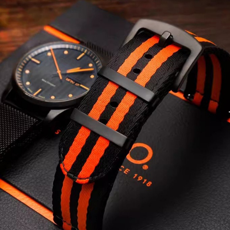 20mm 22mm Black With Orange Accent Nylon Canvas Watch Strap for Men's MIDO Multifort M005.430 42mm