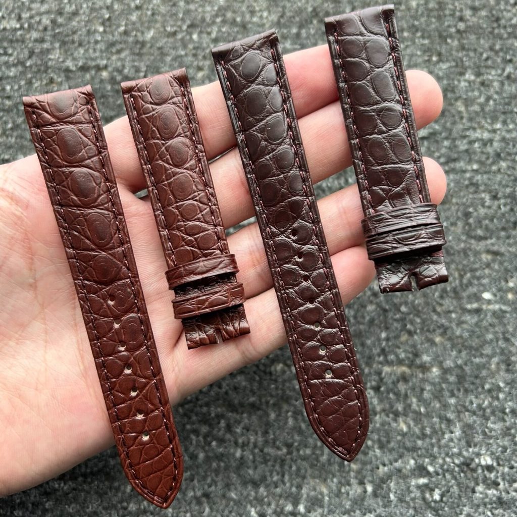 Custom Round Scale Alligator Leather Strap For Cartier Tank Pin Buckle