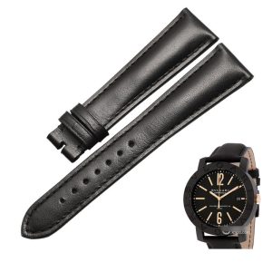 Flat End Buy Handmade Replacement Genuine Black Calfskin Leather Watch Strap For Bvlgari Bvlgari 102248 Watches 20mm by 16mm